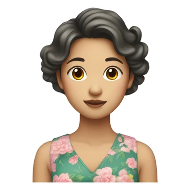 Asian Teen Girl with wavy hair in a floral dress sticker