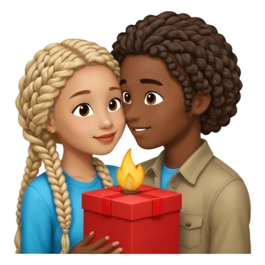 darkskin girl with box braids kissing light skin boy with curly hair sticker