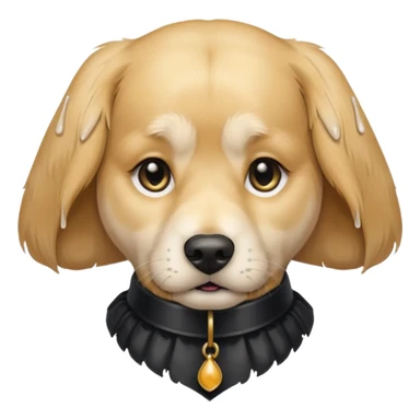 Sad golden retriever dog with tears in eyes, wearing gothic accessories  sticker