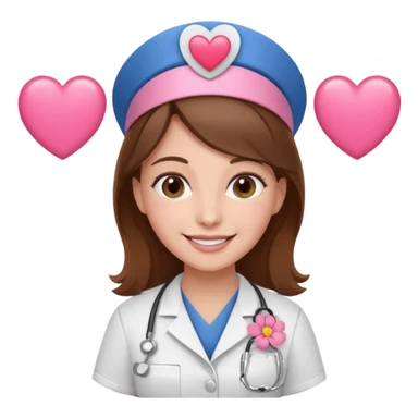 Brown hair Nurse with pink heart and flowers surround her head sticker