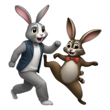 bunny dancing with raccoon cute sticker
