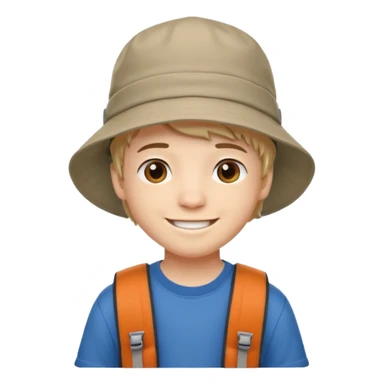a young student boy with the backpack with bucket hat sticker