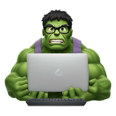 Hulk typing on the computer with glasses on sticker