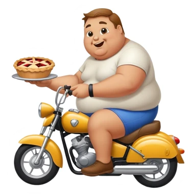 Fat man on small motorcycle eating a pie  sticker