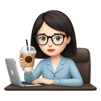 컴퓨터 작업 중 + 아이스 아메리카노(테이크아웃 잔)링거 + 다크서클 + 검은머리 여성 sticker