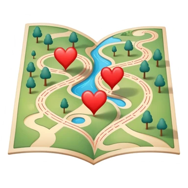 Folded map icon with subtle paths drawn – symbolic exploration of love and attraction, with gentle heart-shaped pathways and relationship journey markers sticker