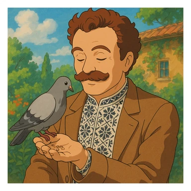 feeds a pigeon from his hand sticker