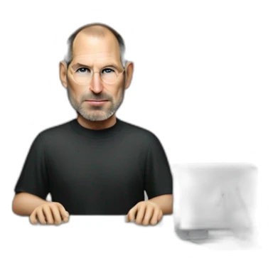 Steve jobs with a Mac plus  sticker
