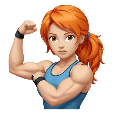 woman flexing her arm with orange hair sticker