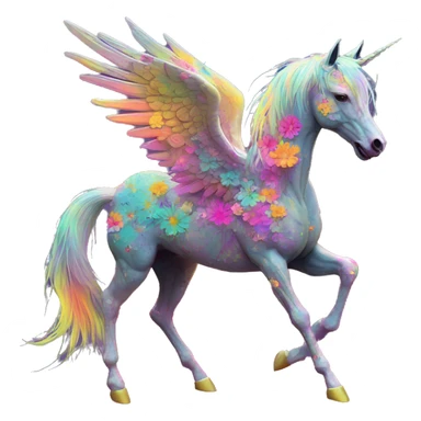 Zombie Pegasus unicorn psychedelic flowers floral groovy art neon rave raving sticker
