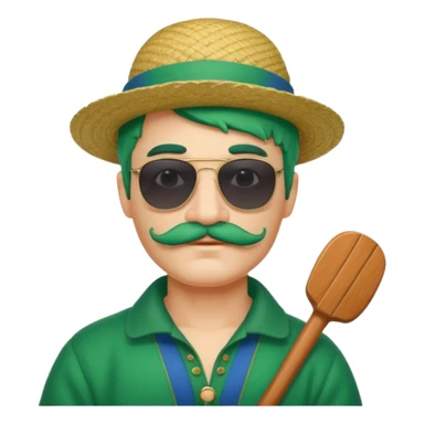 venice gondolier with green hair, iconic hat, glassess and mustache sticker