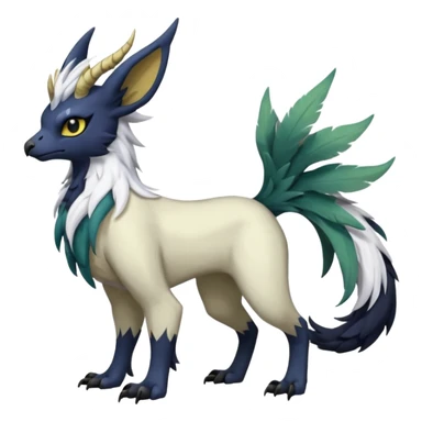 Dark-deep-colored gryphon-Trico-Nargacuga-Absol-Leafeon-Sprigatito-Silvally-fusion-hybrid with a long tufted tail, black beak, black claws, black tail, majestic, realistic, furry (full body) sticker