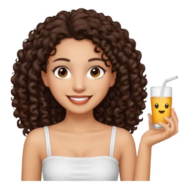 Woman with light skin and dark brown eyes and dark brown long curly hair and white tube top sticker