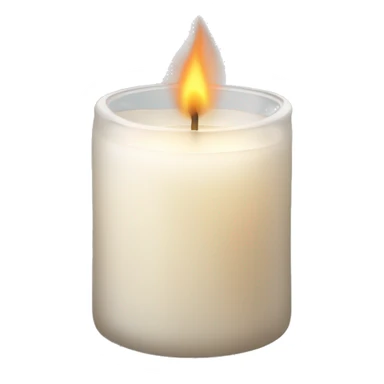 A white or beige candle in a frosted glass jar with a delicate flame sticker