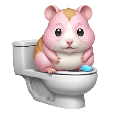 Cute chubby cartoon-style hamster sitting on toilet pooping looking as if he had an accident sticker