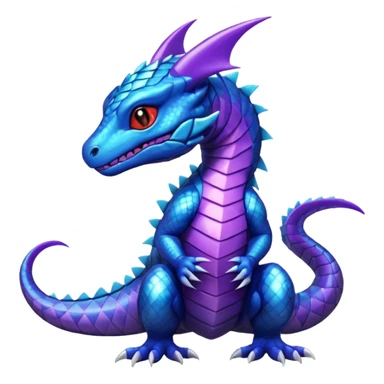 Cute Shiny striped iridescent cyan indigo blue violet Guilmon-Salandit-Fakémon-hybrid-creature (full body)  sticker