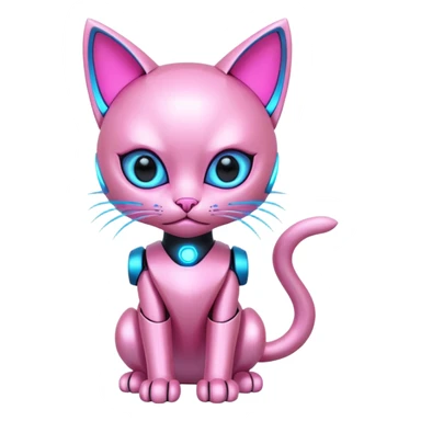 Robot kitten with pink and neon blue eyes and neon dress sticker