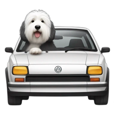 english sheepdog driving volkswagen polo sticker