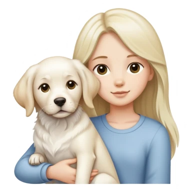 A long-haired girl and a medium-length-haired girl holding a white Labrador sticker