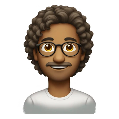 wavy hair indian guy, with circle glasses, with circle tshirt sticker