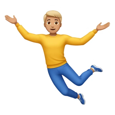 A cartoon-style emoji of a man flying backwards, leaning backward as if levitating from music, arms spread, energetic and joyful, simple bold lines, bright colors, minimal background, perfect for social media emoji, high contrast, small icon size sticker