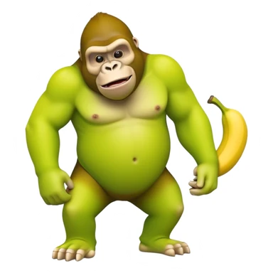 A cartoon character with a curved yellow banana for a body and a lime green gorilla face with gorilla features sticker