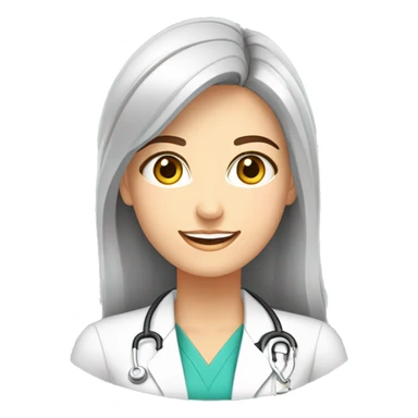 Crea un avatar de medio cuerpo de una nutricionista morena con ojos grandes y de color gris, cara fina, pelo rubio y largo, ojos grises, uniforme blanco, no incluí ningún elemento médico  sticker