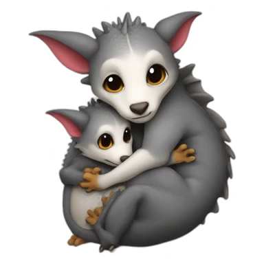 dragon cuddling an opposum sticker