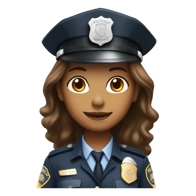 A police woman, brown skin., long hair, happy, with police hat sticker