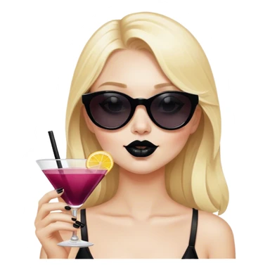 Blonde girl wearing sunglasses and sipping a cosmo with black lipstick sticker
