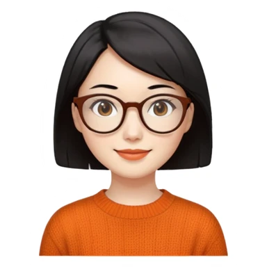Korean 35-year-old female online marketer / white face / smiling expression / short hair / intellectual look / black hair / orange knit / brown glasses sticker