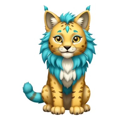 Yellow and cyan Fairy-type Bobcat-Lynx-Lion-Fakémon full body sticker