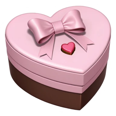 pale pink heart box, pale pink bow, filled with chocolates inside sticker