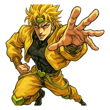 Dio Brando, exaggerated pose, intense eyes, JoJo's Bizarre Adventure style, dynamic shading sticker
