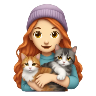 Long Red haired white woman in beanie with holding a long haired tabby cat sticker