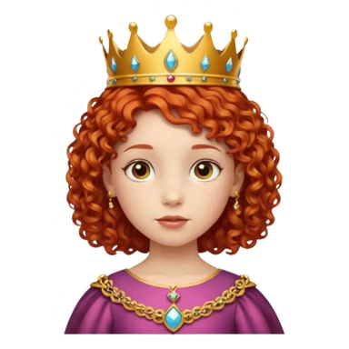 girl kid, Princess with short curly red hair, small crown sticker