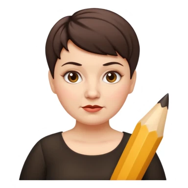 classic teacher emoji but fatter and with a black pixie cut, make her white and the pixy cut is pointy and dark brown and she is very fat sticker