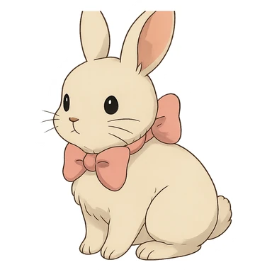 ghibli style cutesy white bunny rabbit with a pink bow sticker