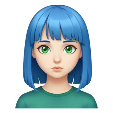 Girl with blue hair and bangs with green eyes sticker
