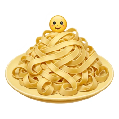 tagliatelle pasta uncooked loose nest or small pile warm yellow soft flour-dusted surface long flat ribbons gentle curls natural irregularity no plate sauce or garnish soft lighting emoji scale sticker
