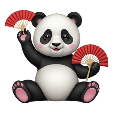 A panda waving a painted fan joyfully, cheeks puffed in excitement sitting
 sticker