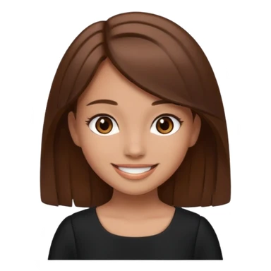 Make a girl, she have brown hair and eyes, smiling and she is in a black dress sticker