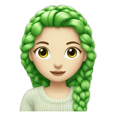 White Gril with green eyes is knitting sticker