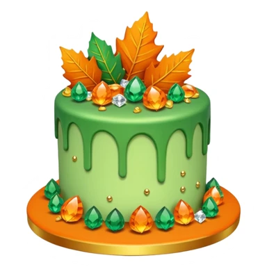 autumn themed green, orange & gold cake adorned with overflowing raw crystals & leaves  sticker