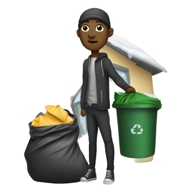 Theif with trash bag slung over shoulder to the left of house sticker