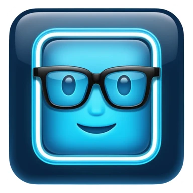 A glowing neon square in shades of blue, transparent background sticker