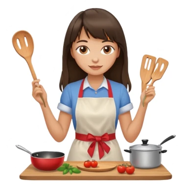 girl brunette with bangs long hair cooking sticker