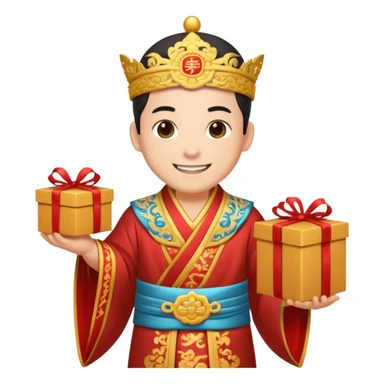 chinese god hold carton box gift sticker