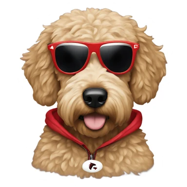 Golden doodle wearing Atlanta Falcons hoodie with shades  sticker