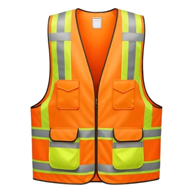 orange safety vest with bright yellow reflective stripes, construction site workwear, emoji style sticker